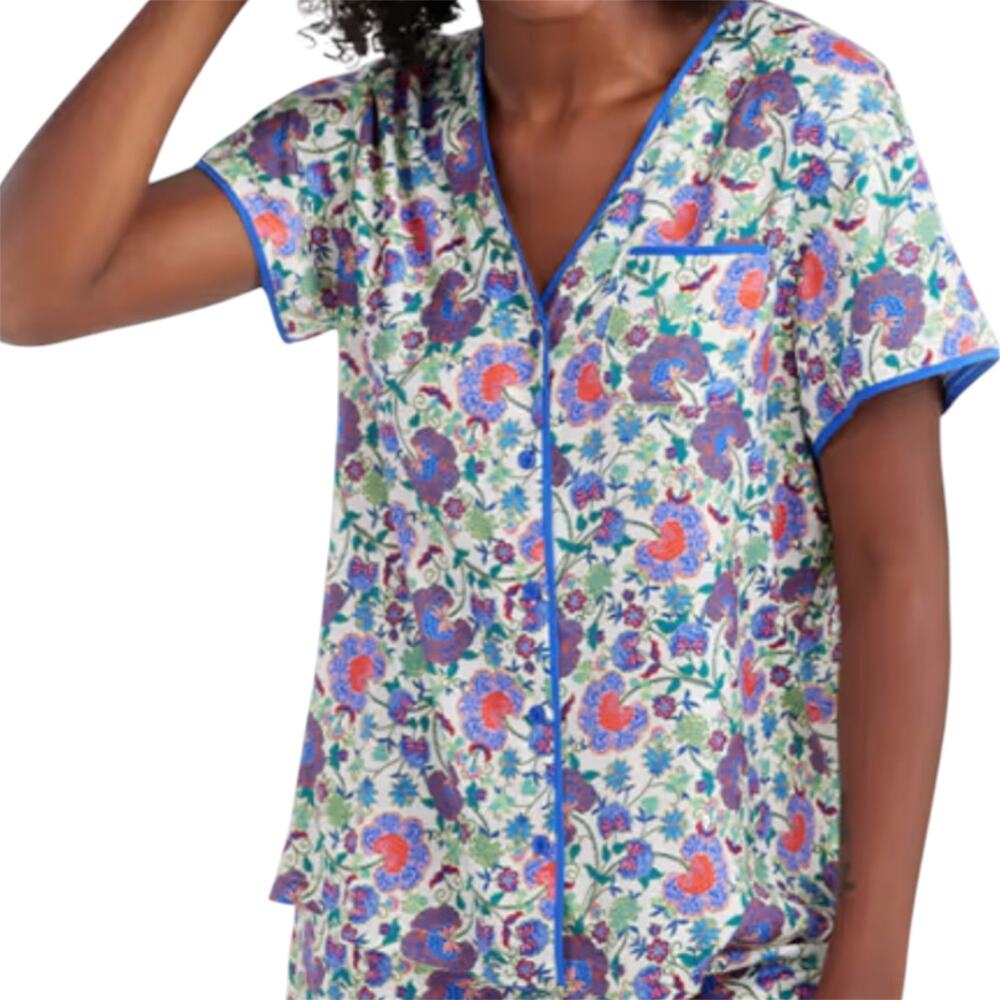 Summersalt Cloud 9 Pajama Top Short Sleeve Silky Button Scroll Violet Lava M